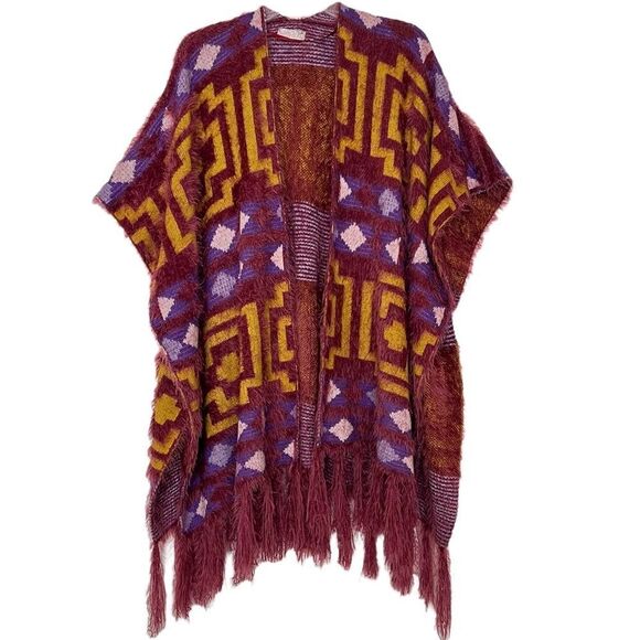 Free People Aztec Kimono Diamondback Cozy Cardigan Sweater Southwestern One Size - Picture 1 of 11